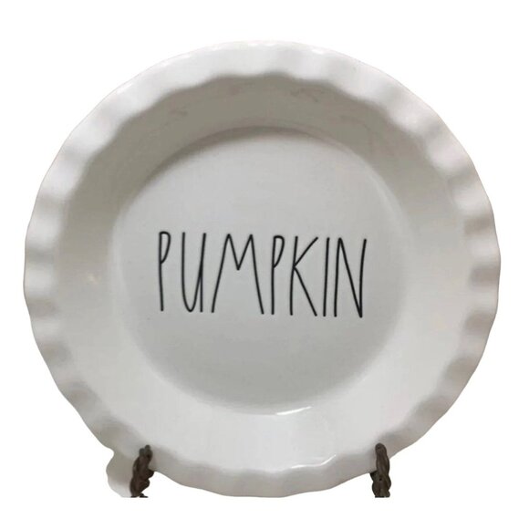 Rae Dunn Pumpkin Pie Plate Artisan Collection Ceramic White Round Fluted Edge - Picture 1 of 3